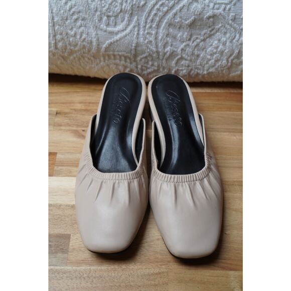 Handmade Ruched Faux Leather Square Toe Mules Casual Slippers Beige Size 5.5 - Picture 2 of 13